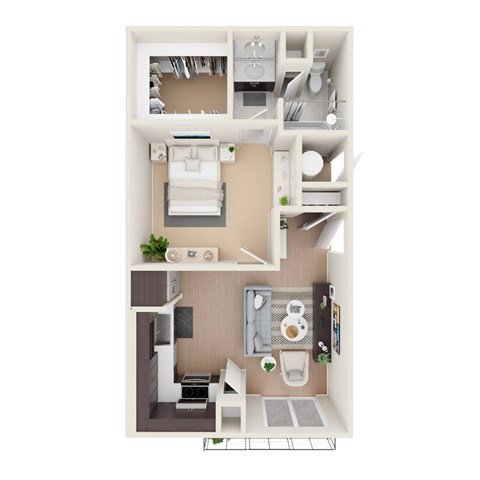 Floor plan for studio, 1 bath, 580 sqft